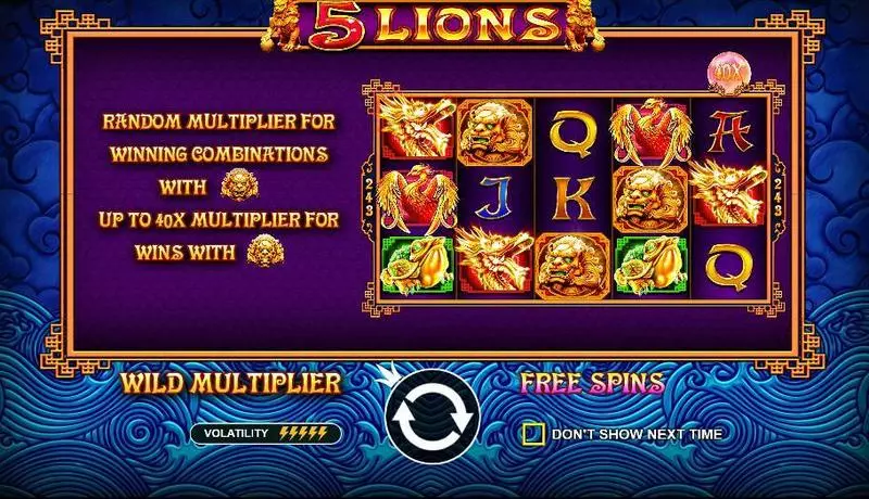 5 Lions Pragmatic Play Slot Game released in May 2018 - Free Spins