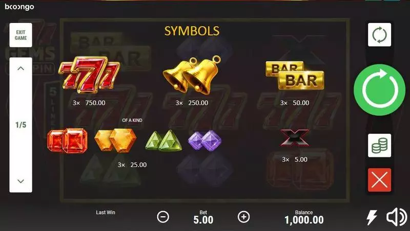 777 Gems: Respin Booongo Slot Game released in November 2019 - Re-Spin