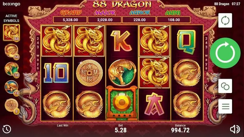 88 Dragon Booongo Slot Game released in May 2018 - Free Spins