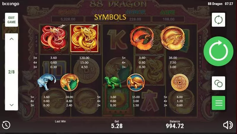 88 Dragon Booongo Slot Game released in May 2018 - Free Spins