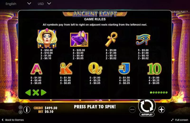 Ancient Egypt Pragmatic Play Slot Game released in October 2018 - Free Spins