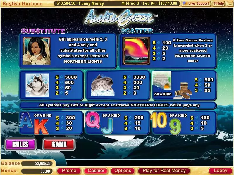 Arctic Queen Vegas Technology Slot Game released in January 2011 - Free Spins