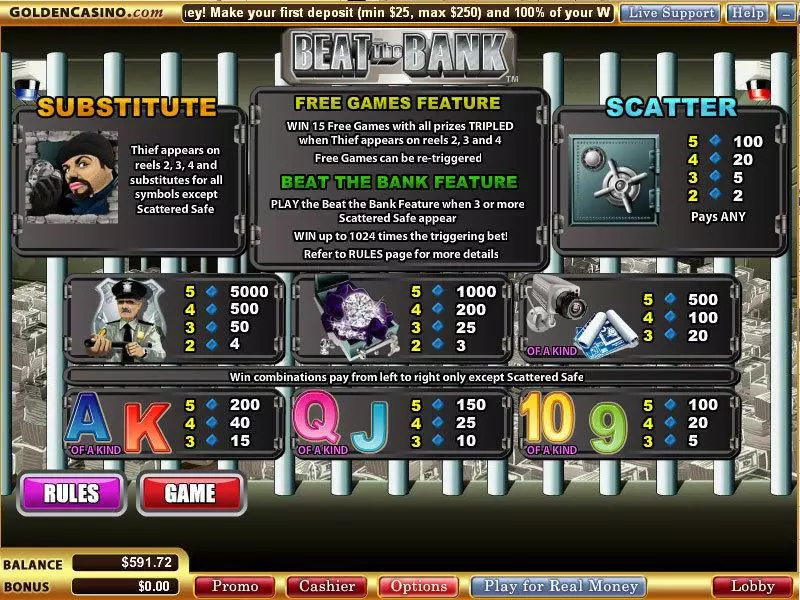 Beat the Bank WGS Technology Slot Game released in February 2010 - Free Spins