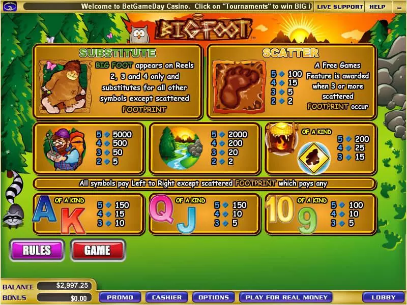 Big Foot WGS Technology Slot Game released in April 2010 - Free Spins