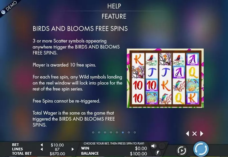 Birds & Blooms Genesis Slot Game released in February 2017 - Free Spins
