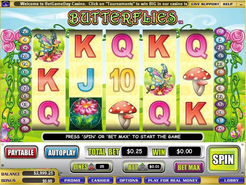 Butterflies WGS Technology Slot Game released in April 2010 - Free Spins
