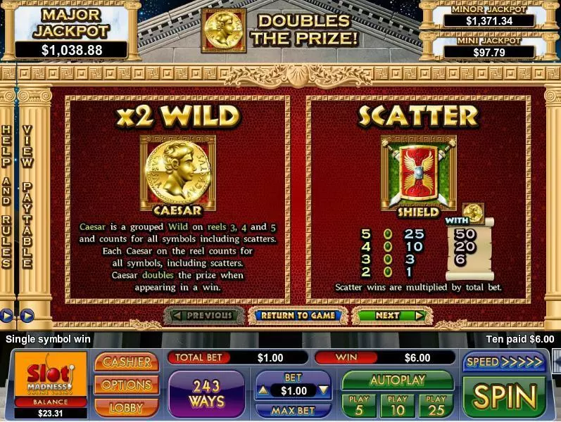 Caesar's Treasure NuWorks Slot Game released in March 2016 - Free Spins