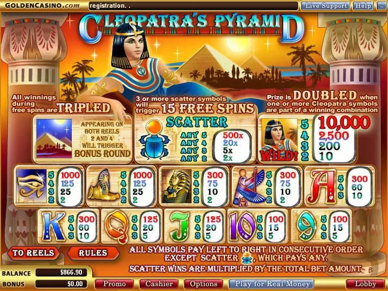 Cleopatra's Pyramid WGS Technology Slot Game released in September 2006 - Free Spins