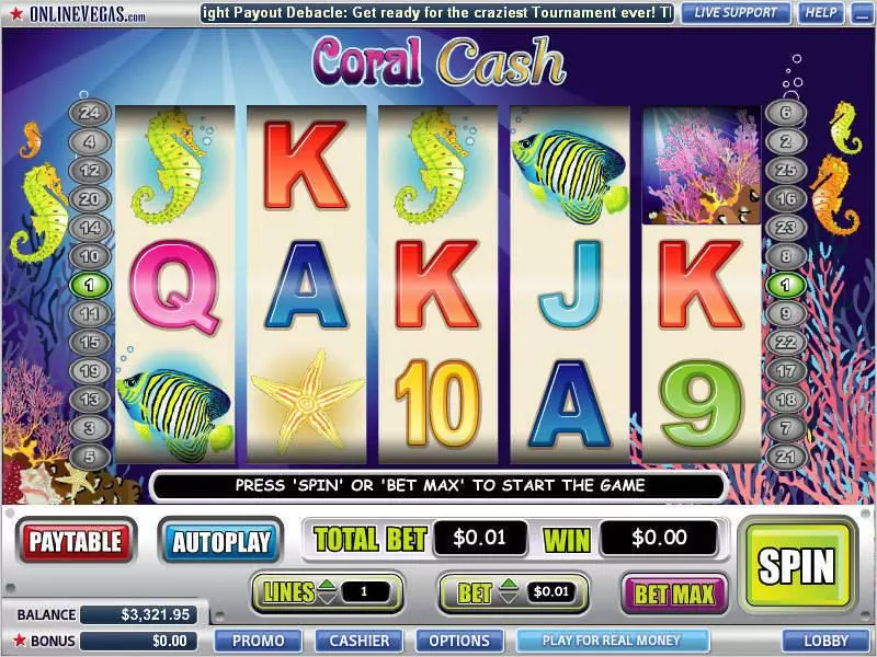 Coral Cash WGS Technology Slot Game released in November 2008 - Free Spins