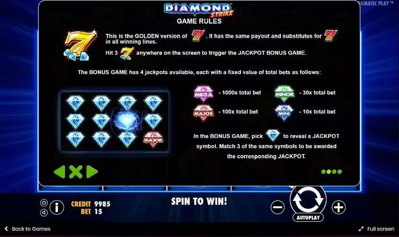 Diamond Strike Pragmatic Play Slot Game released in September 2017 - Free Spins