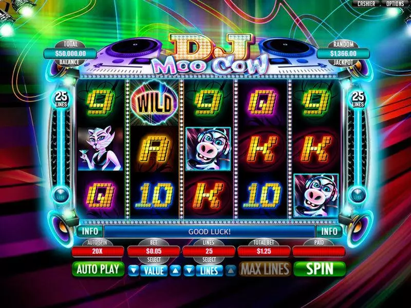 DJ Moo Cow RTG Slot Game released in August 2012 - Free Spins