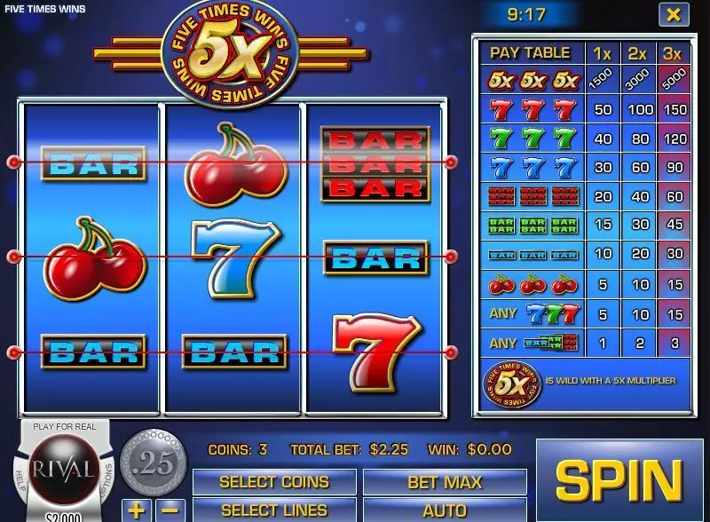 Five Times Wins Rival Slot Game released in March 2016 - 