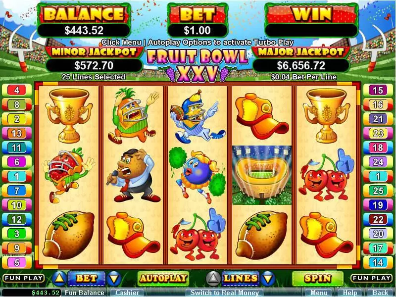 Fruit Bowl XXV RTG Slot Game released in August 2010 - Free Spins