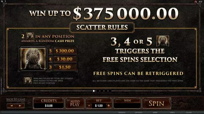 Game of Thrones - 15 Lines Microgaming Slot Game released in December 2014 - Free Spins