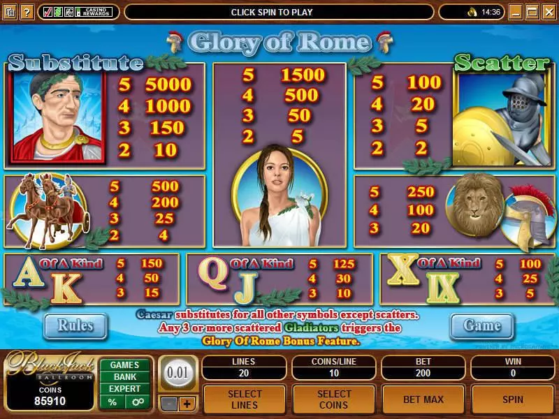 Glory of Rome Microgaming Slot Game released in   - Free Spins