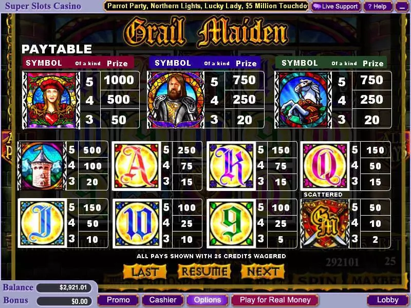 Grail Maiden WGS Technology Slot Game released in August 2009 - Free Spins