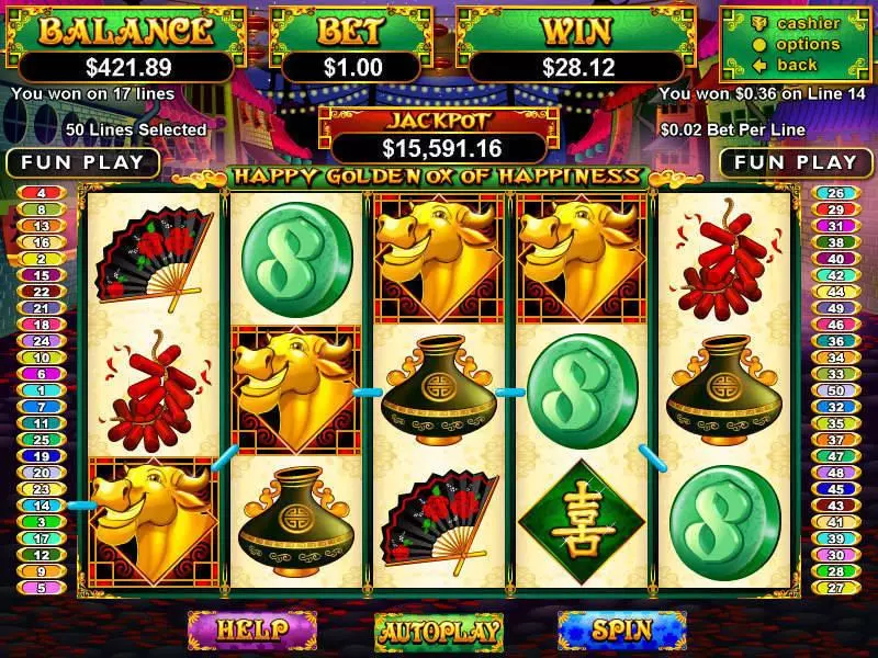 Happy Golden Ox of Happiness RTG Slot Game released in January 2009 - Free Spins