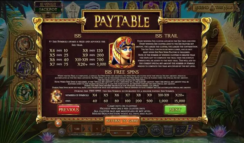 Legend of the Nile BetSoft Slot Game released in December 2017 - Free Spins