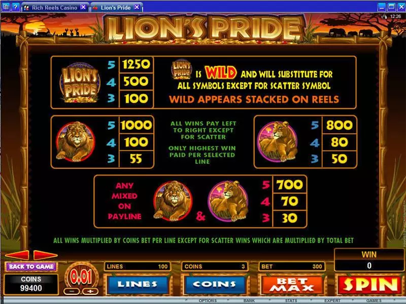 Lion's Pride Microgaming Slot Game released in   - Free Spins