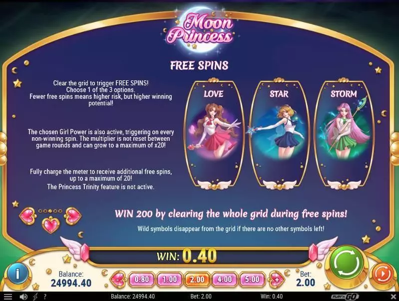 Moon Princess Play'n GO Slot Game released in July 2017 - Free Spins