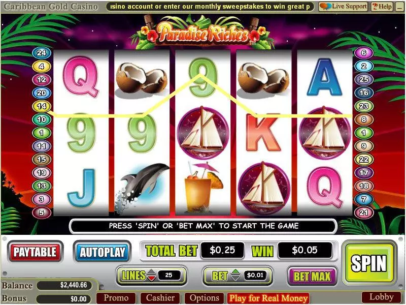 Paradise Riches WGS Technology Slot Game released in August 2005 - Free Spins