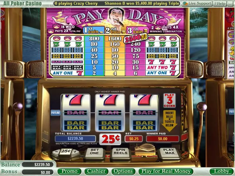 Pay Day WGS Technology Slot Game released in January 2006 - 
