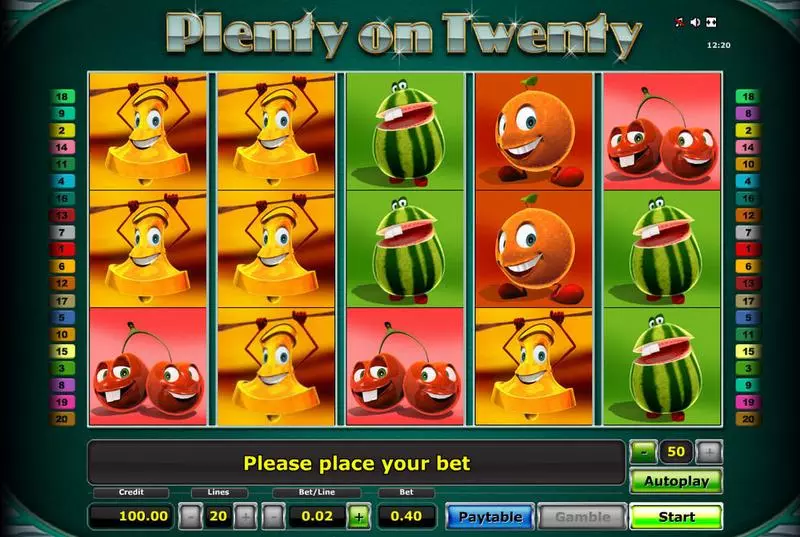 Plenty on Twenty Novomatic Slot Game released in   - 