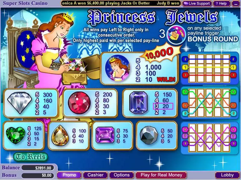 Princess Jewels WGS Technology Slot Game released in January 2006 - Second Screen Game