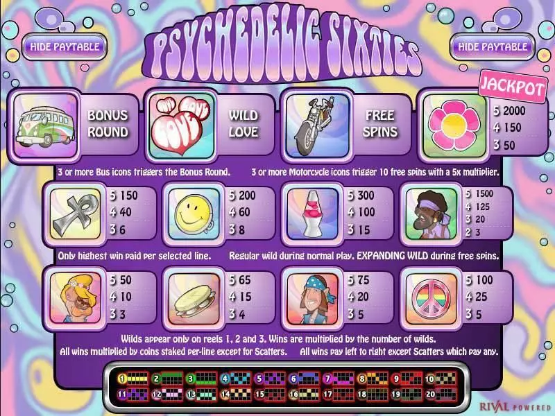 Psychedelic Sixties Rival Slot Game released in July 2009 - Free Spins