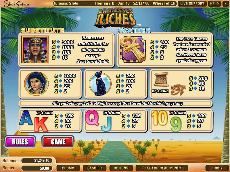 Ramesses Riches WGS Technology Slot Game released in January 2011 - Free Spins