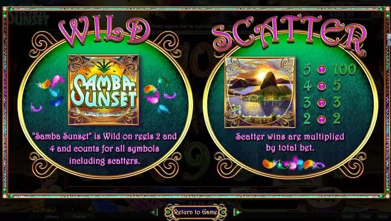 Samba Sunset RTG Slot Game released in July 2016 - Free Spins