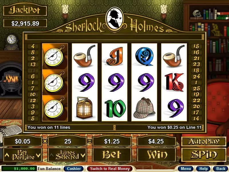 Sherlock Holmes RTG Slot Game released in May 2008 - Free Spins
