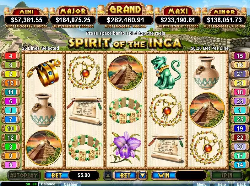 Spirit Of The Inca RTG Slot Game released in December 2012 - Free Spins