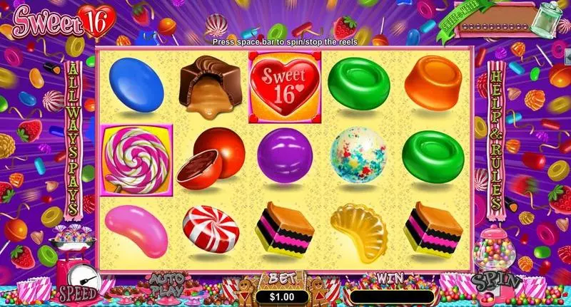 Sweet 16 RTG Slot Game released in December 2016 - Free Spins