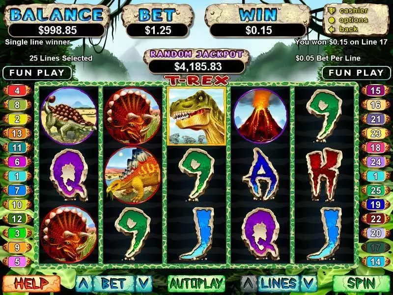 T-Rex RTG Slot Game released in March 2009 - Free Spins