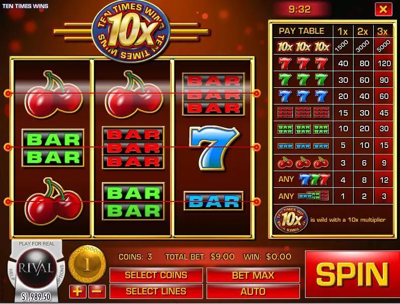 Ten Times Wins Rival Slot Game released in November 2016 - 