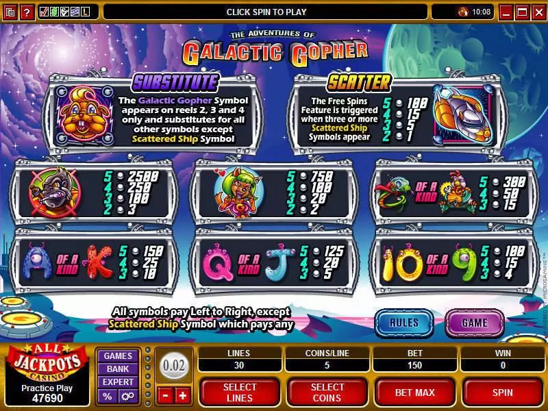 The Adventures of the Galactic Gopher Microgaming Slot Game released in   - Free Spins