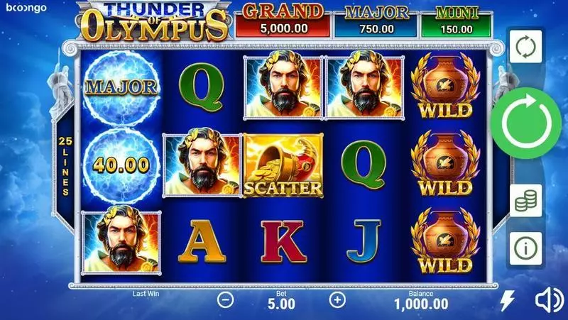 Thunder of Olympus Booongo Slot Game released in September 2020 - Free Spins