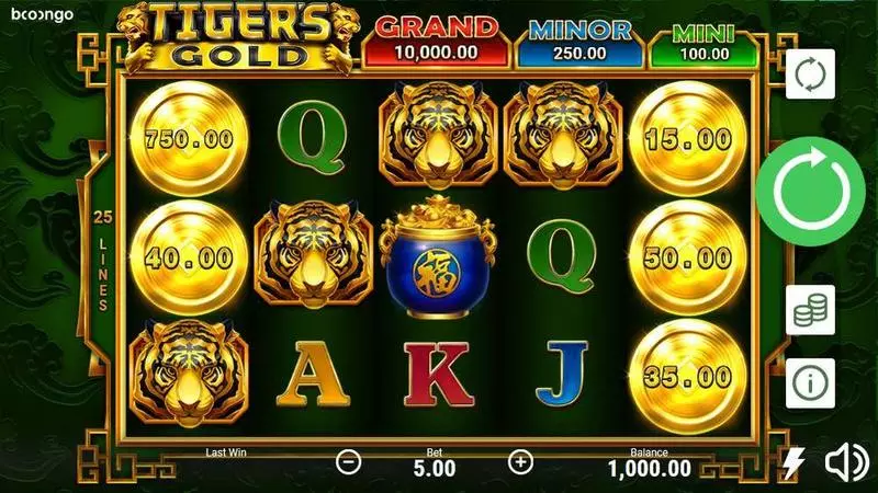Tiger's Gold: Hold and Win Booongo Slot Game released in January 2020 - Free Spins