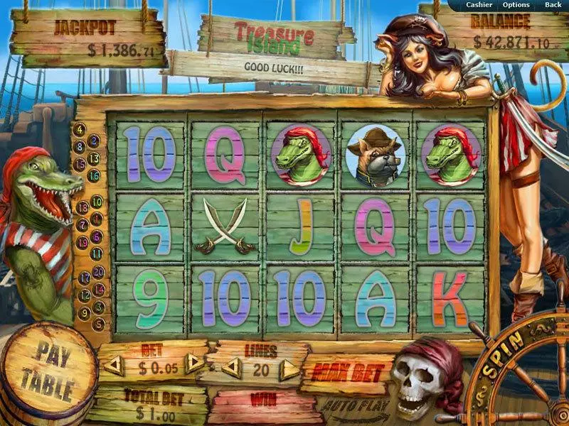 Treasure Island RTG Slot Game released in April 2012 - Free Spins