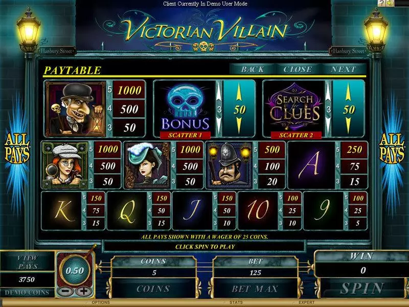 Victorian Villain Genesis Slot Game released in October 2011 - Free Spins