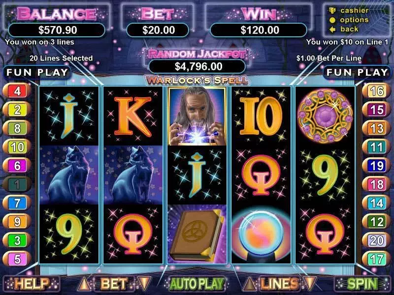 Warlock's Spell RTG Slot Game released in August 2008 - Free Spins