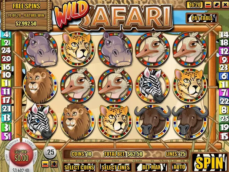 Wild Safari Rival Slot Game released in March 2012 - Free Spins