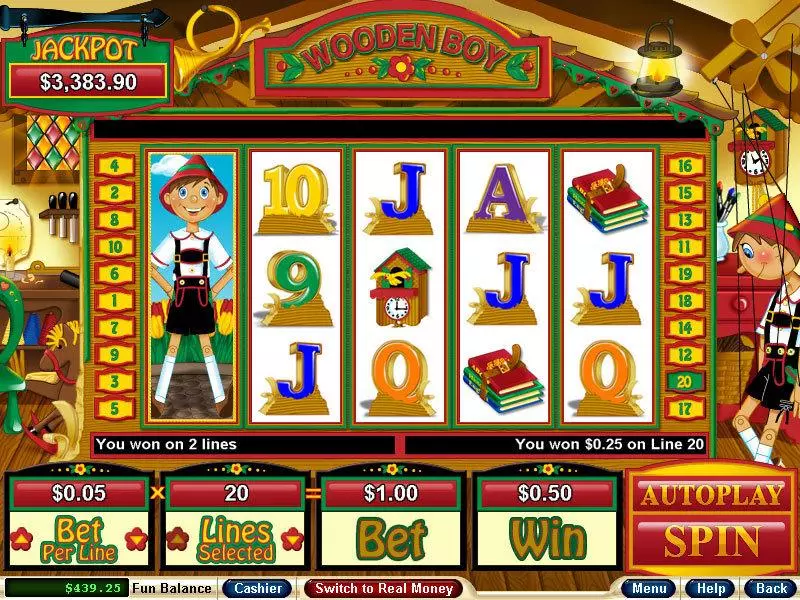 Wooden Boy RTG Slot Game released in September 2008 - Free Spins